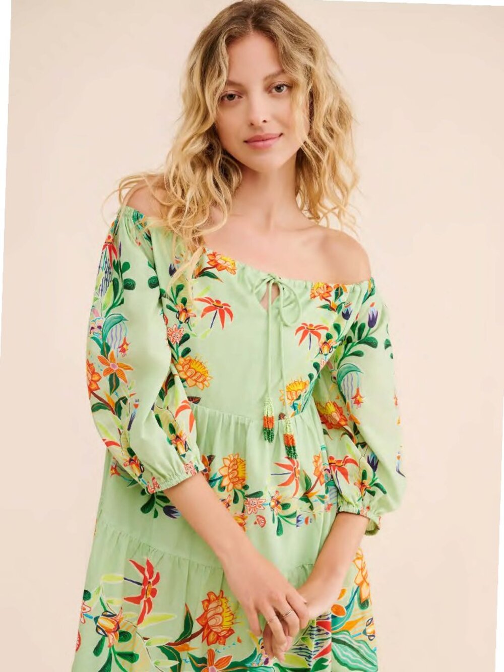 NWT Farm Rio x Anthropologie Off-The-Shoulder Tiered Floral Midi Dress LARGE